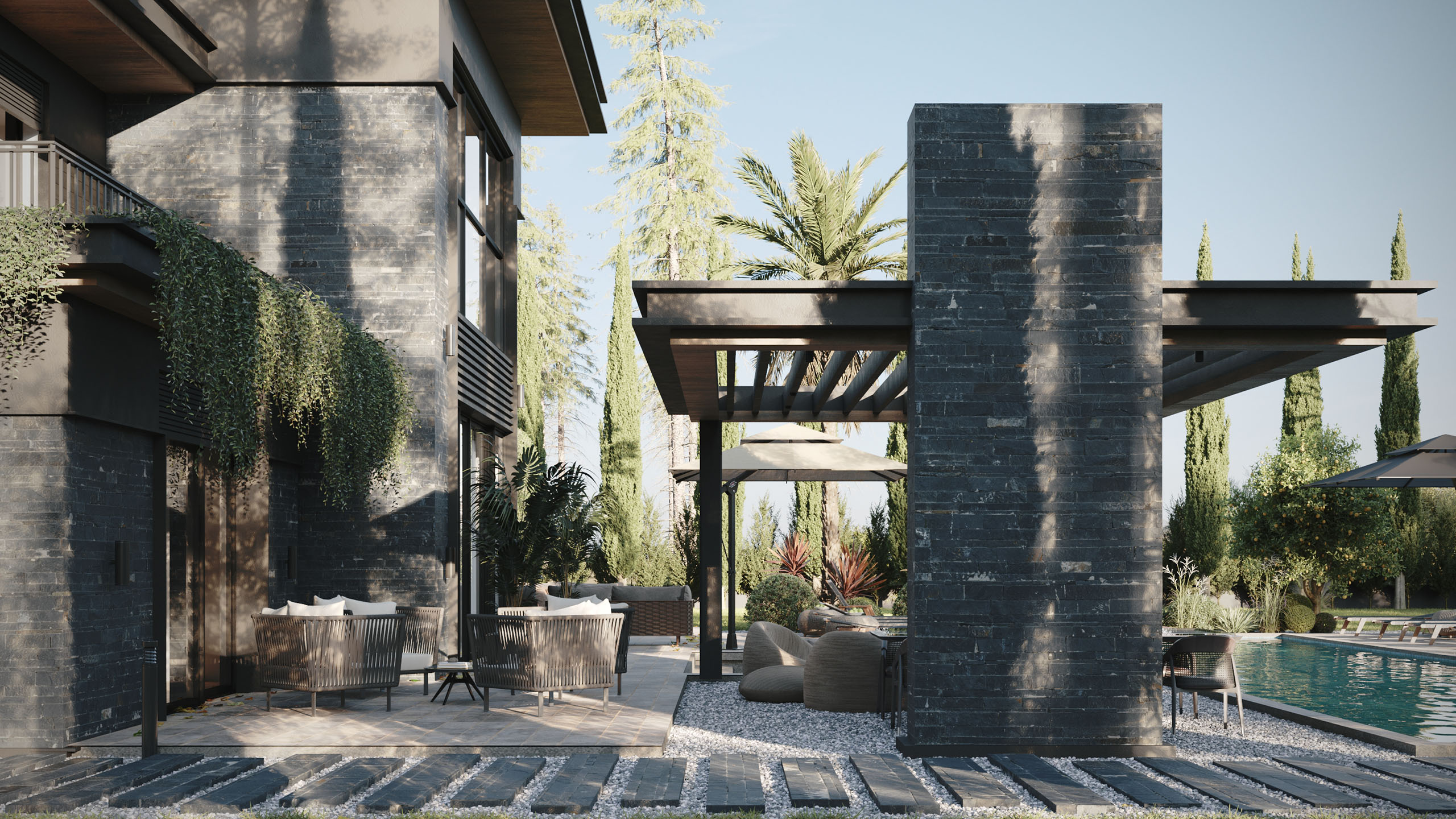Bahas Lüks Villa - Modern Geometrik Villa & Peyzaj Render
